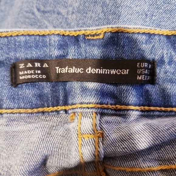 Zara Trafaluc Denimwear Red Green Side Varsity Stripe Jeans Womens 2 Frayed Hem - Picture 11 of 12